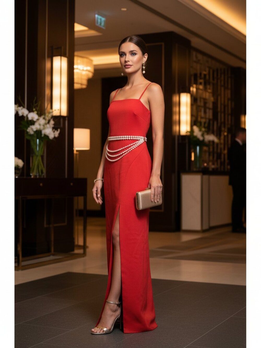 LIKELY Josie Pearl Belt Column Gown NWT Red Size 4 Formal Evening Dress Flawed